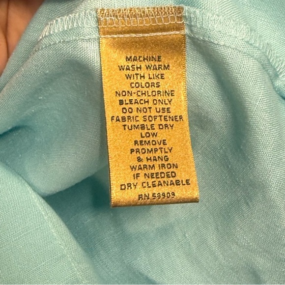 Investments Gold Label 100% Hemp Elegant Aqua Button Down Shirt - Picture 5 of 6